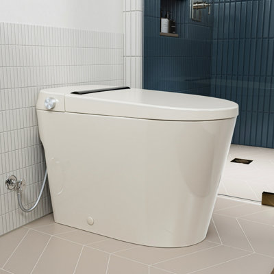 Toilette bidet non électrique Los Flexi, blanche, sans réservoir, hauteur conforme aux normes ADA de 44 cm (17,3 pouces), double jet de lavage, capacité de 3,8 L (1,0 gal) et système d'assistance à la pression d'air MaP de 1000 g, couleur os brillant, entraxe de 30,5 cm (12 pouces).