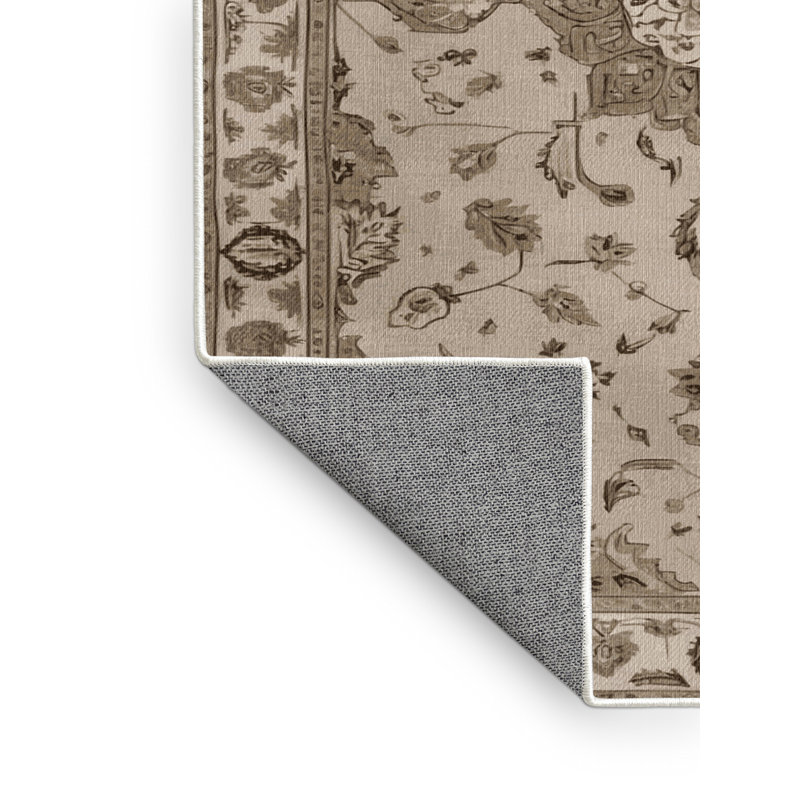 Tapis beige Tabriz lavable à la machine, Carré 8 pi