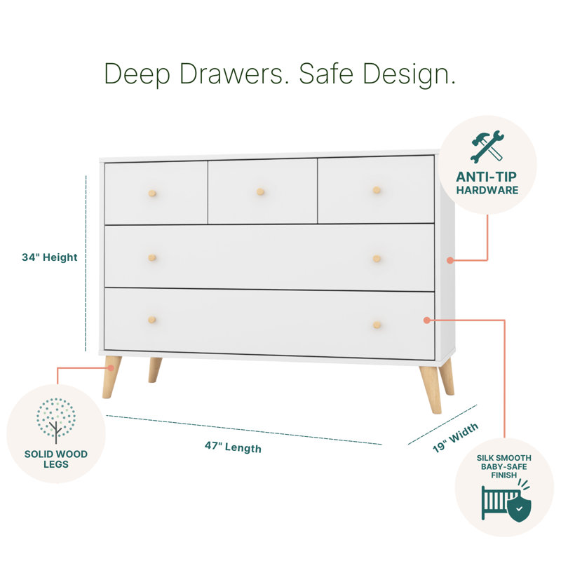 Austin 5-drawer Dresser, White/natural, White/Natural