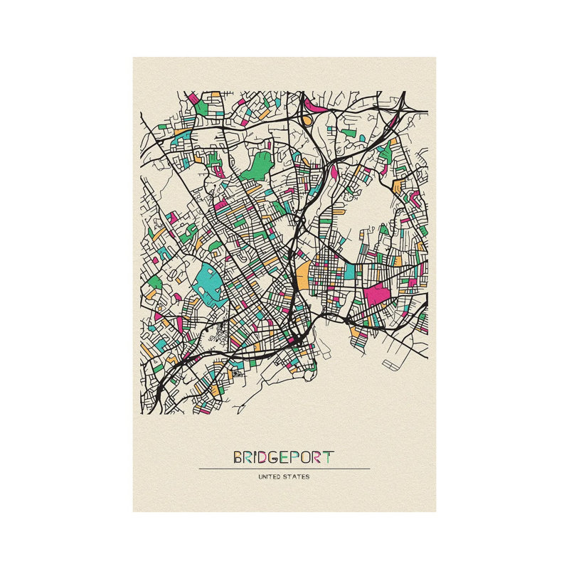 Bridgeport, Connecticut Map 1 Piece Wrapped Canvas Wall Art, 152.5 cm H x 101.5 cm W