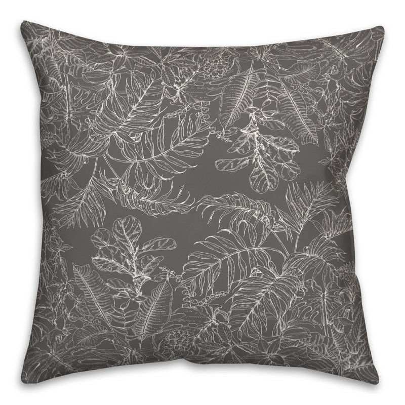 Housse et insert de coussin carré d'extérieur Botanical Sketch 4, Gris, 16 po x 16 po