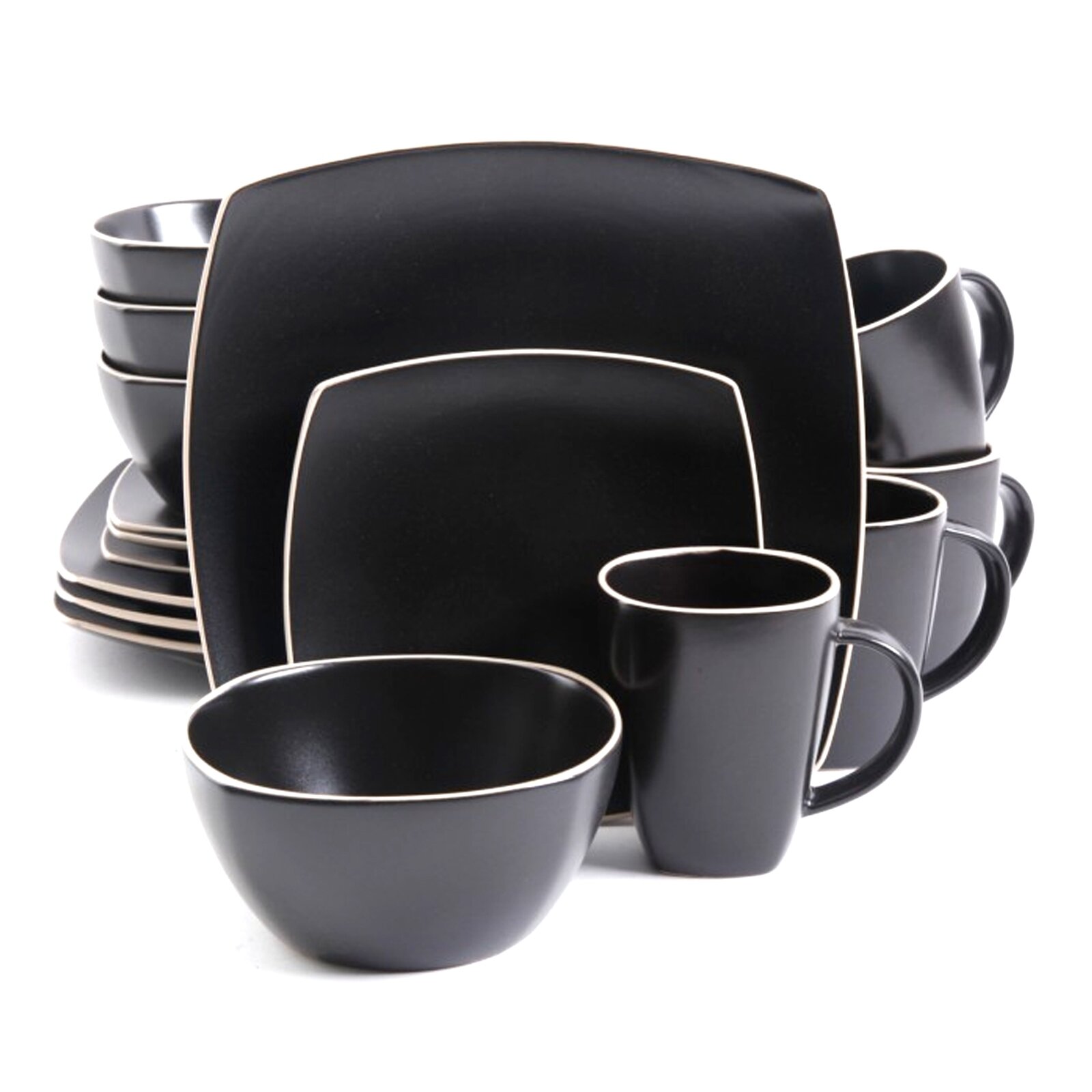 vancasso Series Soho 16-Piece Black Modern Porcelain Dinnerware