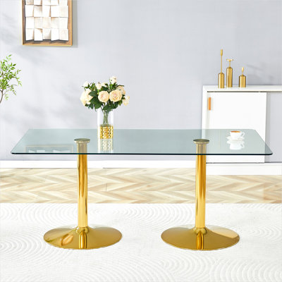 Table à manger classique en verre ovale doré pour 4 à 8 personnes, centre de table minimaliste moderne pour le salon et le restaurant
