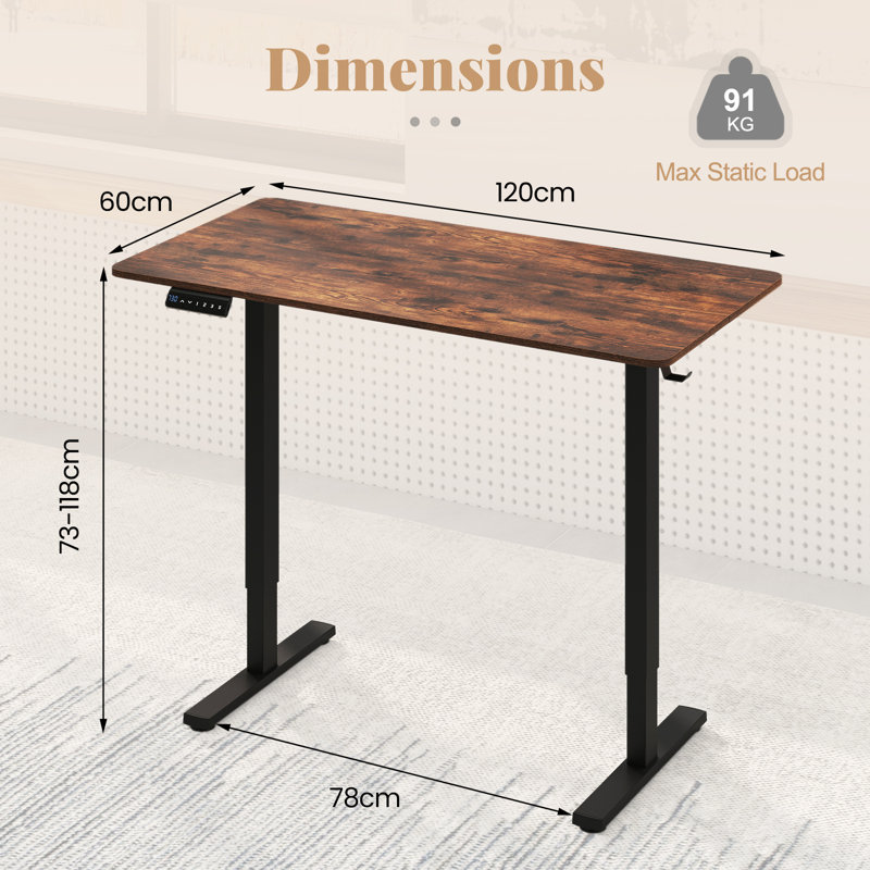 Adjustable Metal Base Standing Desk, Brown/Black