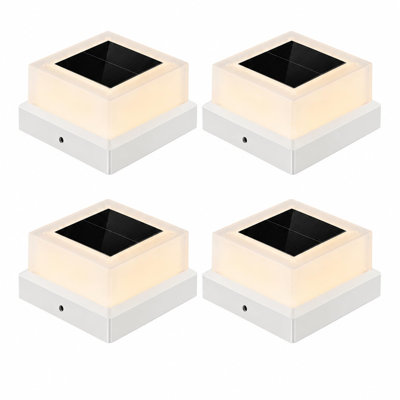 Lot de 4 lampes solaires carrées blanches pour poteaux de 3,5 x 3,5 et 4 x 4 pouces