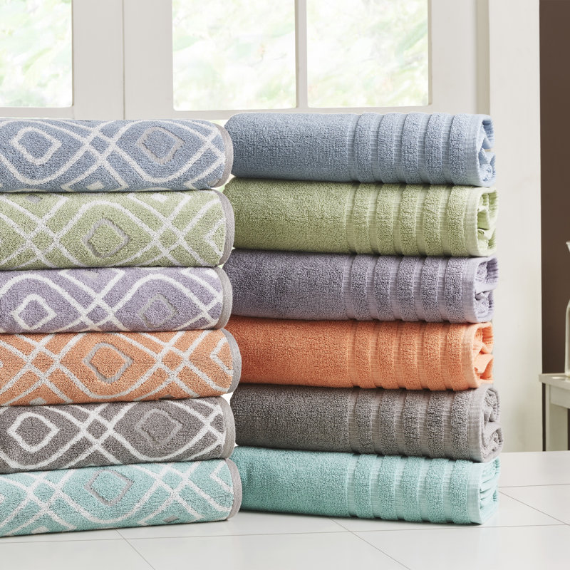 Aqua Egyptian Cotton 6-Piece Towel Set with Diamond Pattern