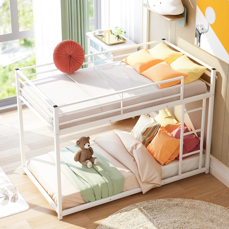 White Low Bunk Bed Twin Over - And Metal Frame With , Profile For Added Security, Twin, White