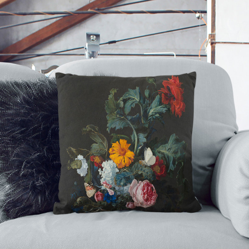 Still Life With Flowers Vol.1 Square Throw Cushion, 55cm H x 55cm W x 20cm D, White