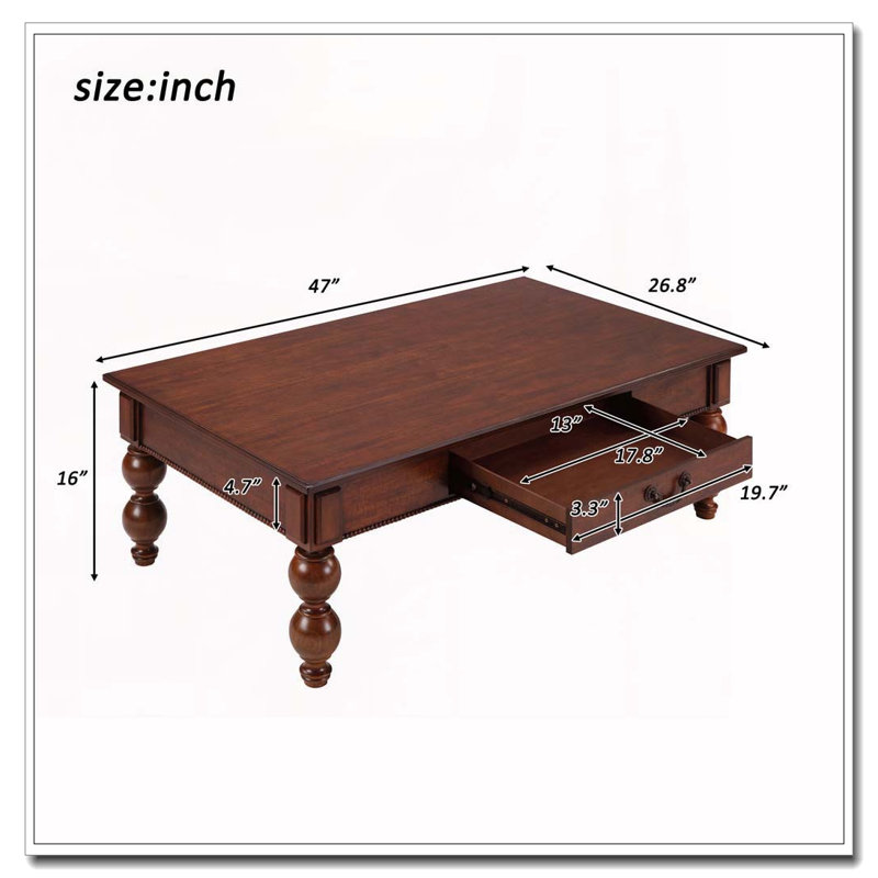 Table basse rectangulaire en bois avec tiroir de rangement, Noyer