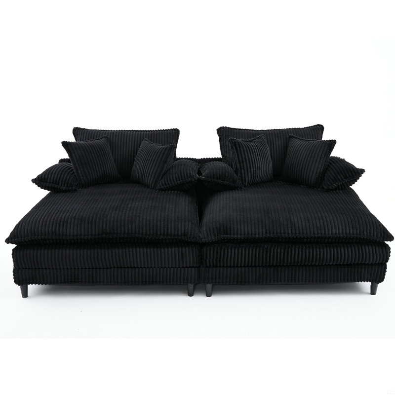 109" W Oversized Double Lounge Chaise,Fluffy Cushioned Sofa Bed, Black