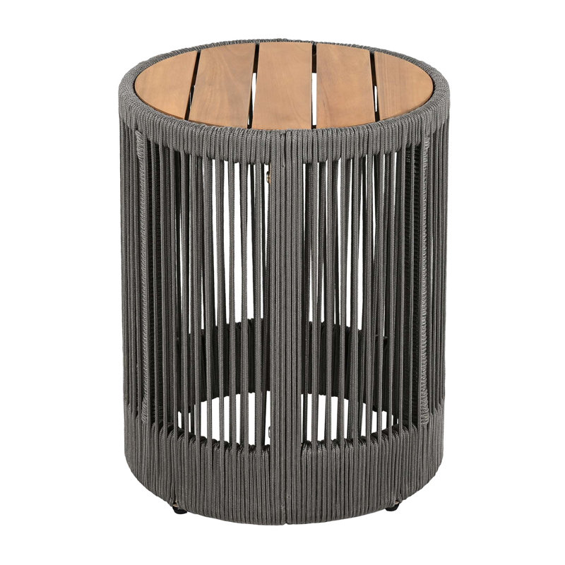 Outdoor Rattan Rope & Acacia Wood Side Table - Patio Balcony Furniture For Garden, Yard, Balcony - Weather Resistant(Iron)