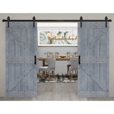 K Style Solid Core Wood Double Sliding Barn Door with Hardware Kit -Assembly Needed
