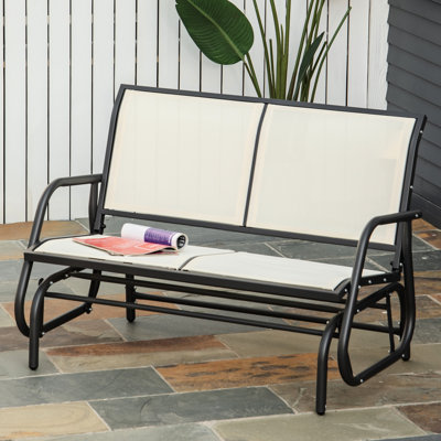Patio Double Rocking Chair , 2 Outdoor Glider Swing Bench. Beige Water- Sling, Strong Powder Coated Steel Construction. Garden Porch. 47.25"l X 27.5"w 33.5"h Porch Weather- Sling Fabric, Robust Frame.