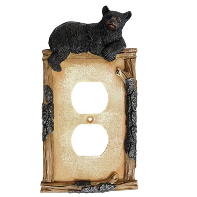 Black Bear on Log Window Single Duplex Power Outlet Decorative 1-Gang Wall Plate / Outlet Cover