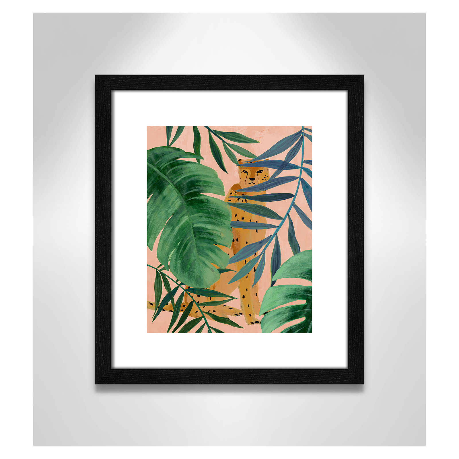 Silent Jungle - Painting Print, Black Wood Framed Paper, 15" H x 13" W x 0.75" D