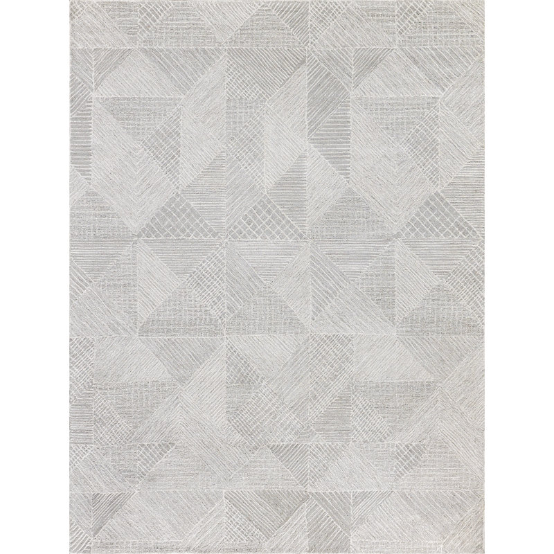 Caprice Wool Geometric Area Rug, Silver/Ivory, Rectangle 10' x 14'