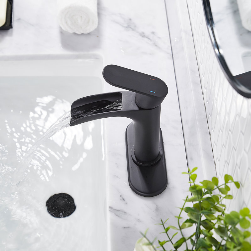 Waterfall Tap with Waste, Black/Drain