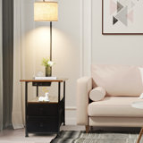 57.87" Floor Lamp With Table & 2 Drawers, Side Table Lamp With Usb & Type C & Ac Charging Port,living Room