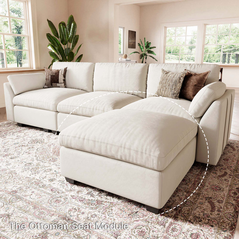 Knaack Velvet & Plush Wide Corduroy Ottoman, Large Seat with Removable Cushion Cover, Beige Velvet