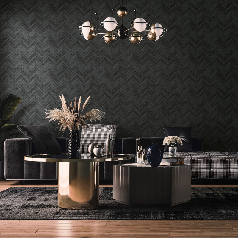 Bricks and More Collection Herringbone Brick Wallpaper Roll, Anthracite Black