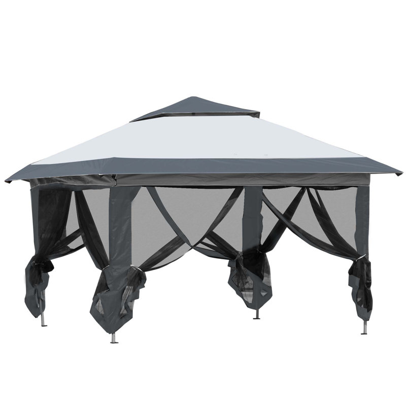 Outsunny Pop Up Canopy Tent with Netting and Carry Bag, Instant Sun Shelter, Gray