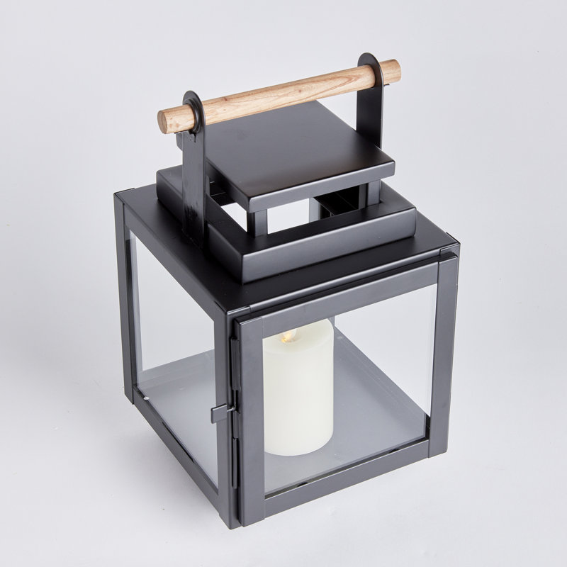 Adwin Lantern, 13.75" H x 8.5" W x 8" D, Black