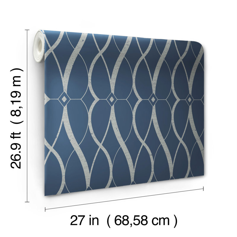 Graceful Geo Geometric Metallic Wallpaper Roll, Navy/Silver