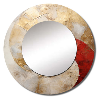 Beige Red Minimalism Spiral Poteries I - Abstract Spirals Large Mirror, Modern Decorative Wall Mirror, Printed Metal Art