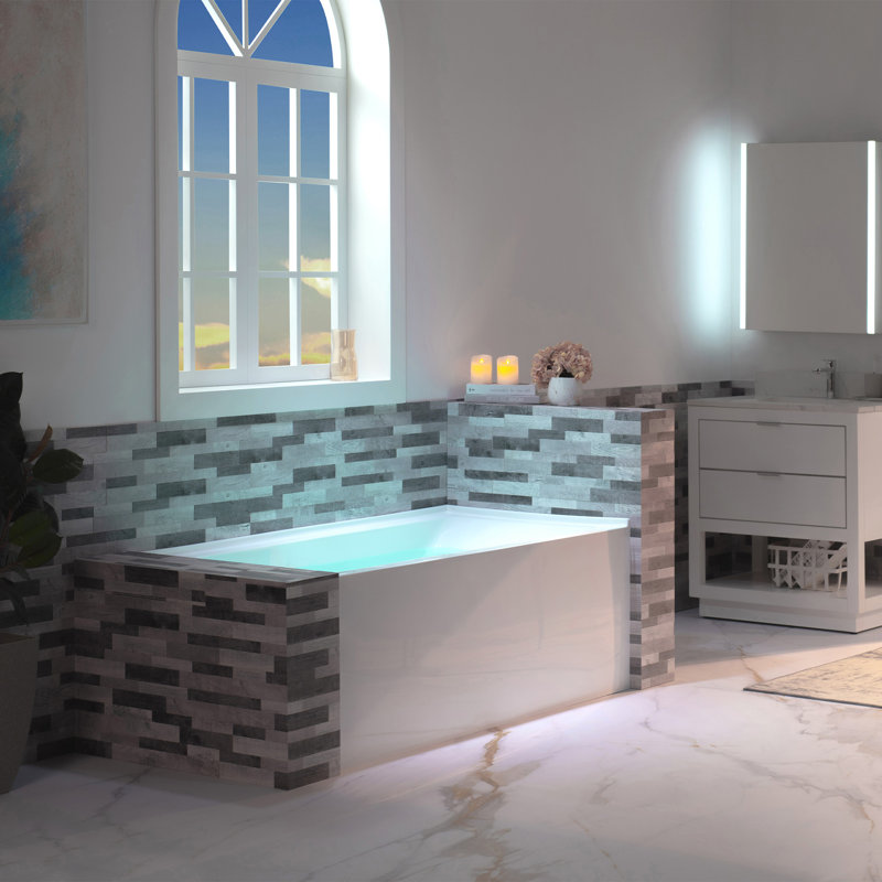 60 In. X 32 In. Acrylic Alcove Soaking Bathtub with Drain & Overflow, Available in 5 Finishes, Left, White/Matte Black