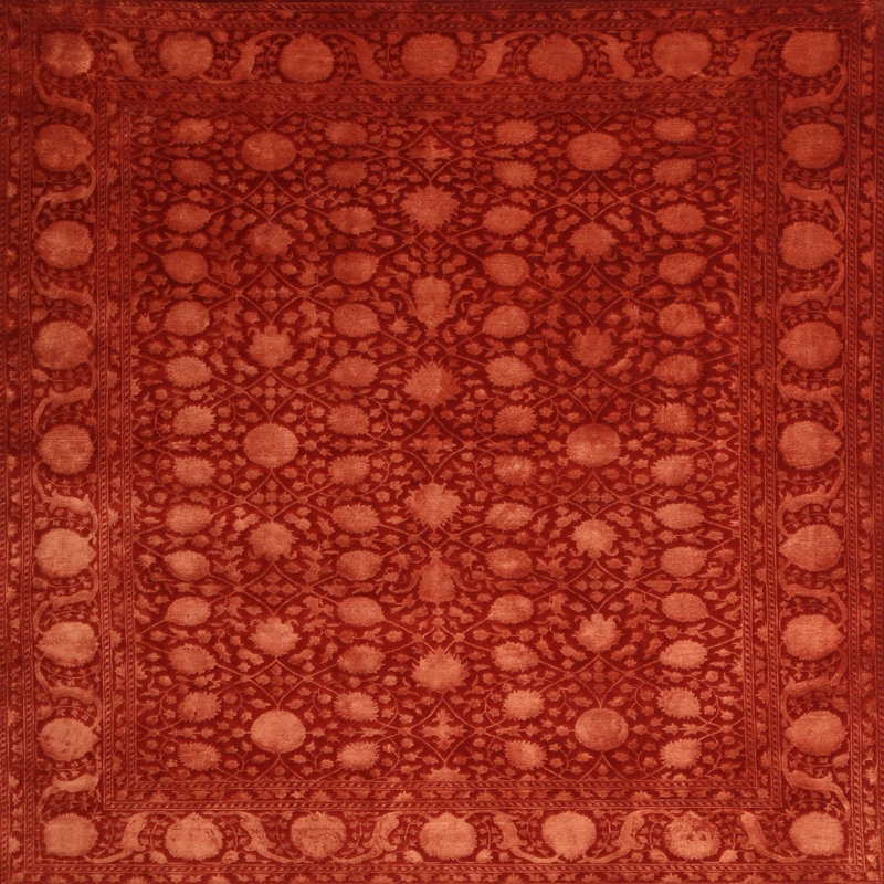 Tapis de zone rouge/brun contemporain, Carré 5 pi