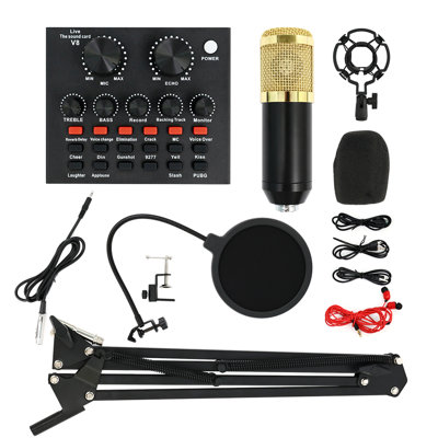 Microphone for Podcast Equipment Bundle and Studio Recording Equipment, V8 Microphone for Computer, Microphone Kit with Sound Card, Black
