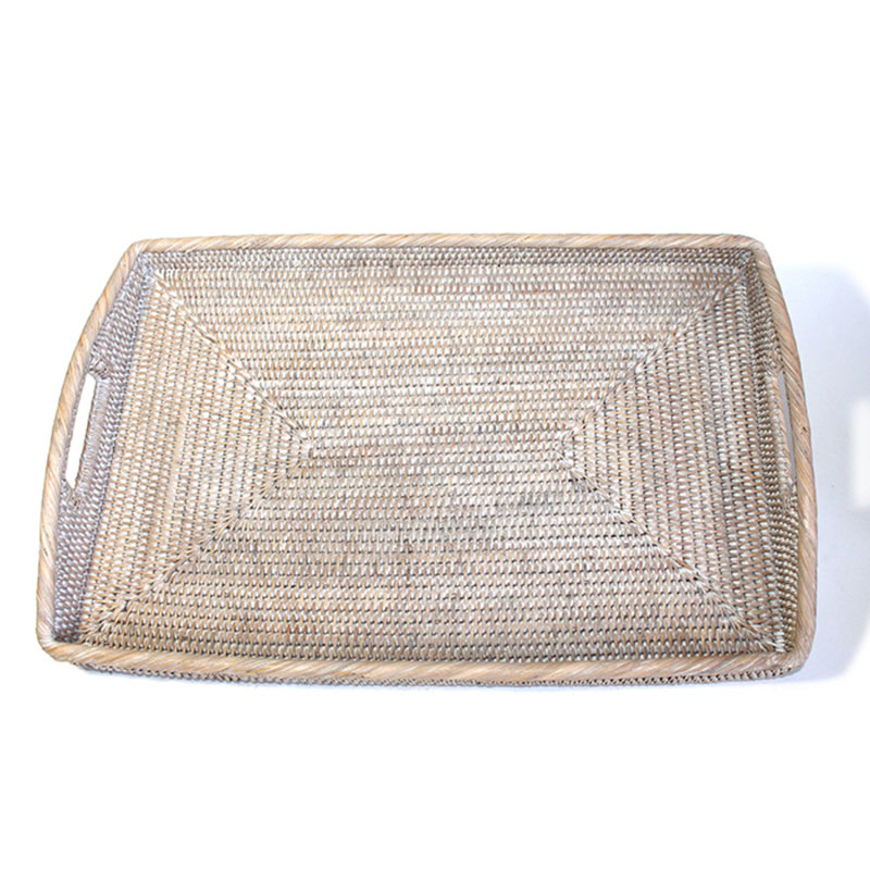 Plateau du matin en rotin, H 3,5 po x l 20,5 po x P 13,5 po, Brun