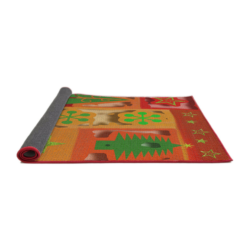 Tapis orange à motif/vert sea, Rond 8 pi