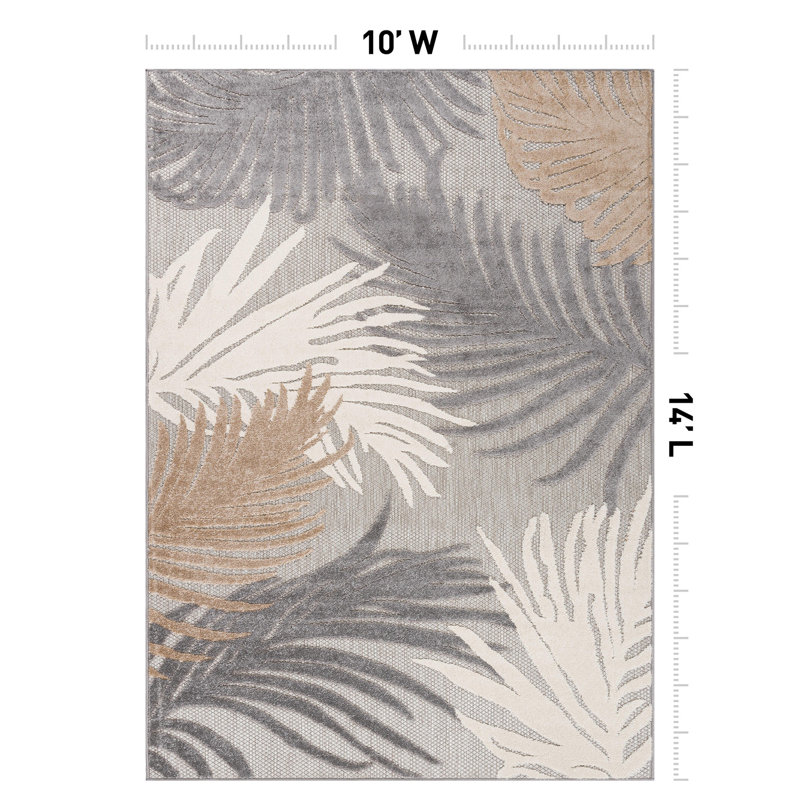 Hernandez Floral Indoor & Outdoor Area Rug, Rectangle 10' x 14', Beige/White/Gray