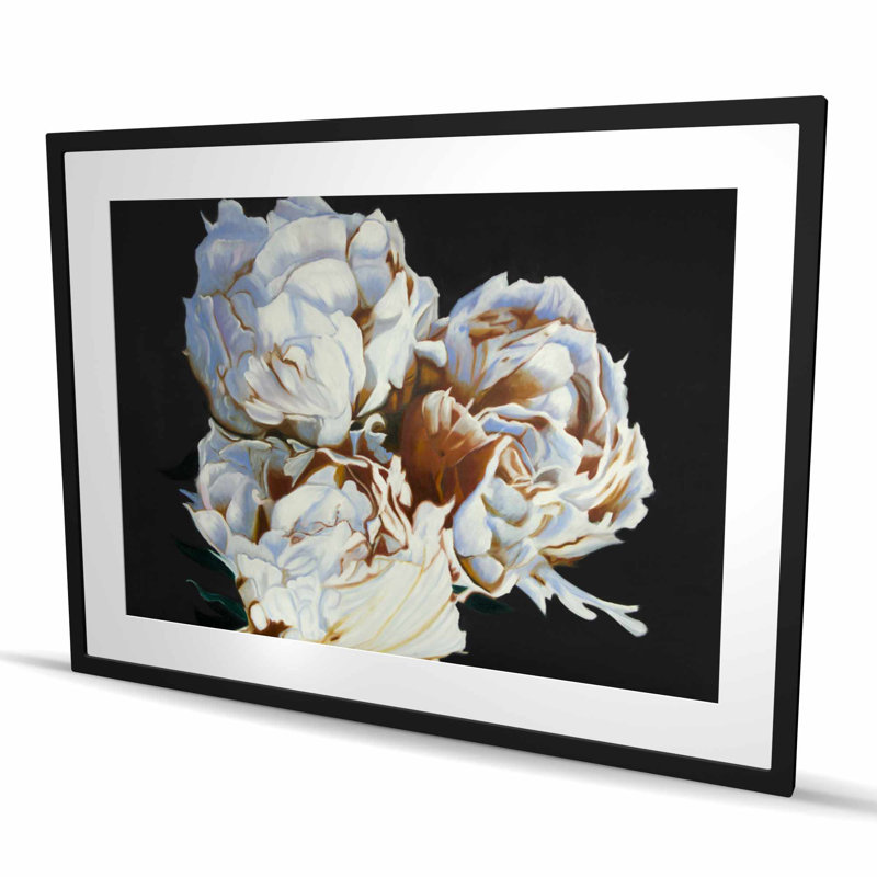 Blooming pivoines - Beige romantique, impression encadrée avec passe-partout