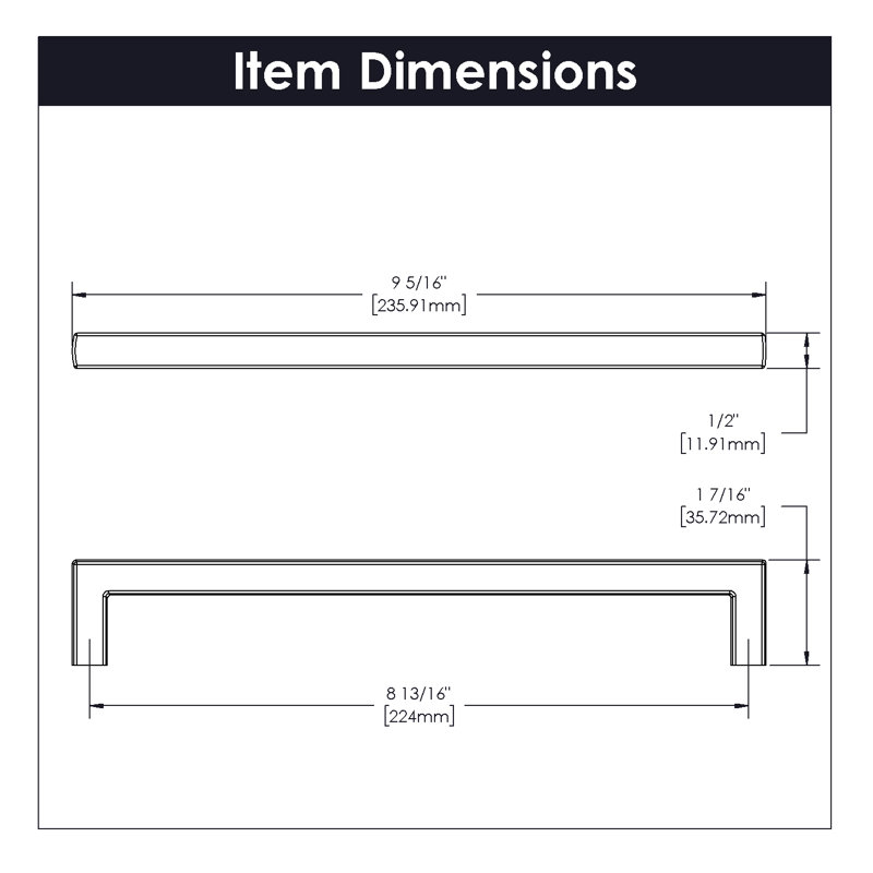 Coventry Center Appliance Pull, 8 13/16", Polished Nickel, 0.5"