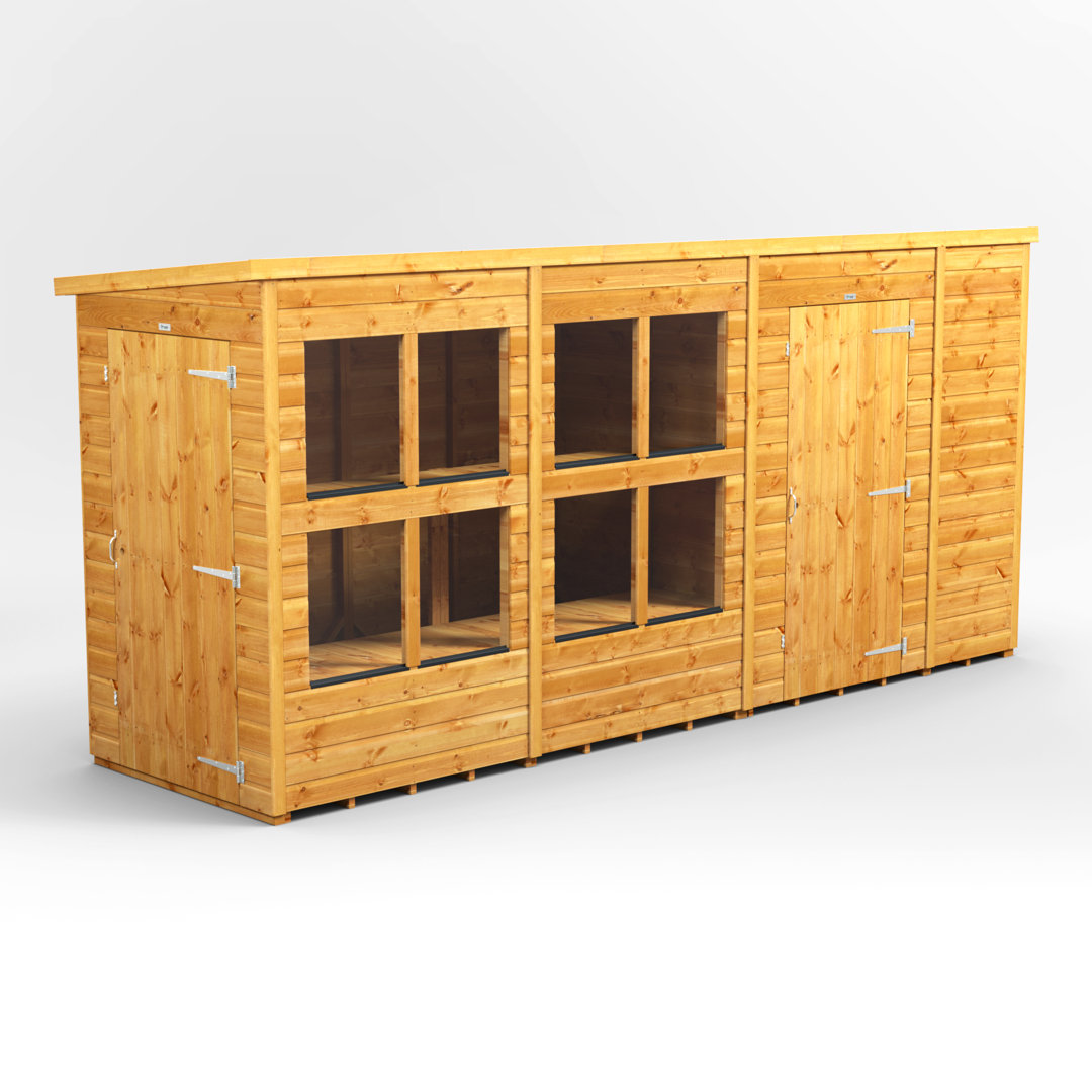 Powersheds 14 x 4ft Timber Tongue & Groove Pent Potting Shed Combi (includes 6ft Side Store)