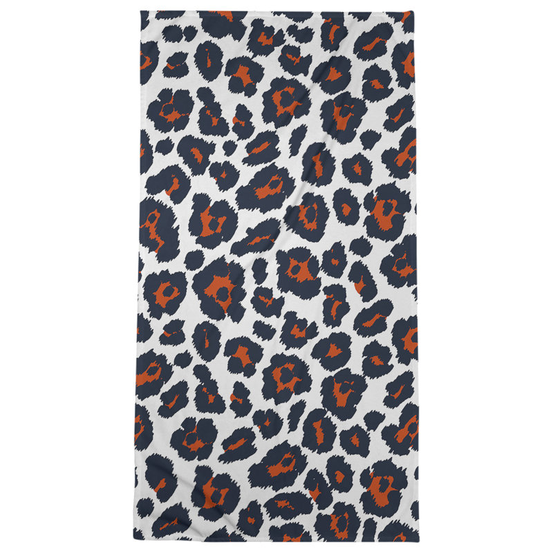 Garp Bath Towel, Microfiber, White/Orange/Dark Navy