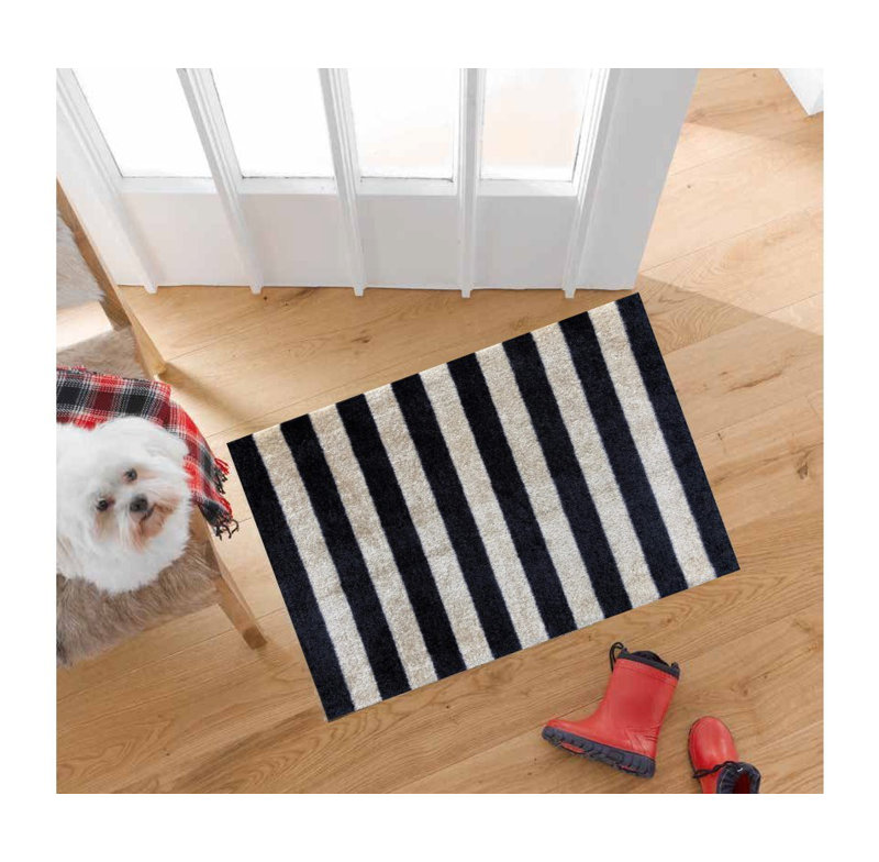 2' X 3' Black Wide Stripe Washable Floor Mat