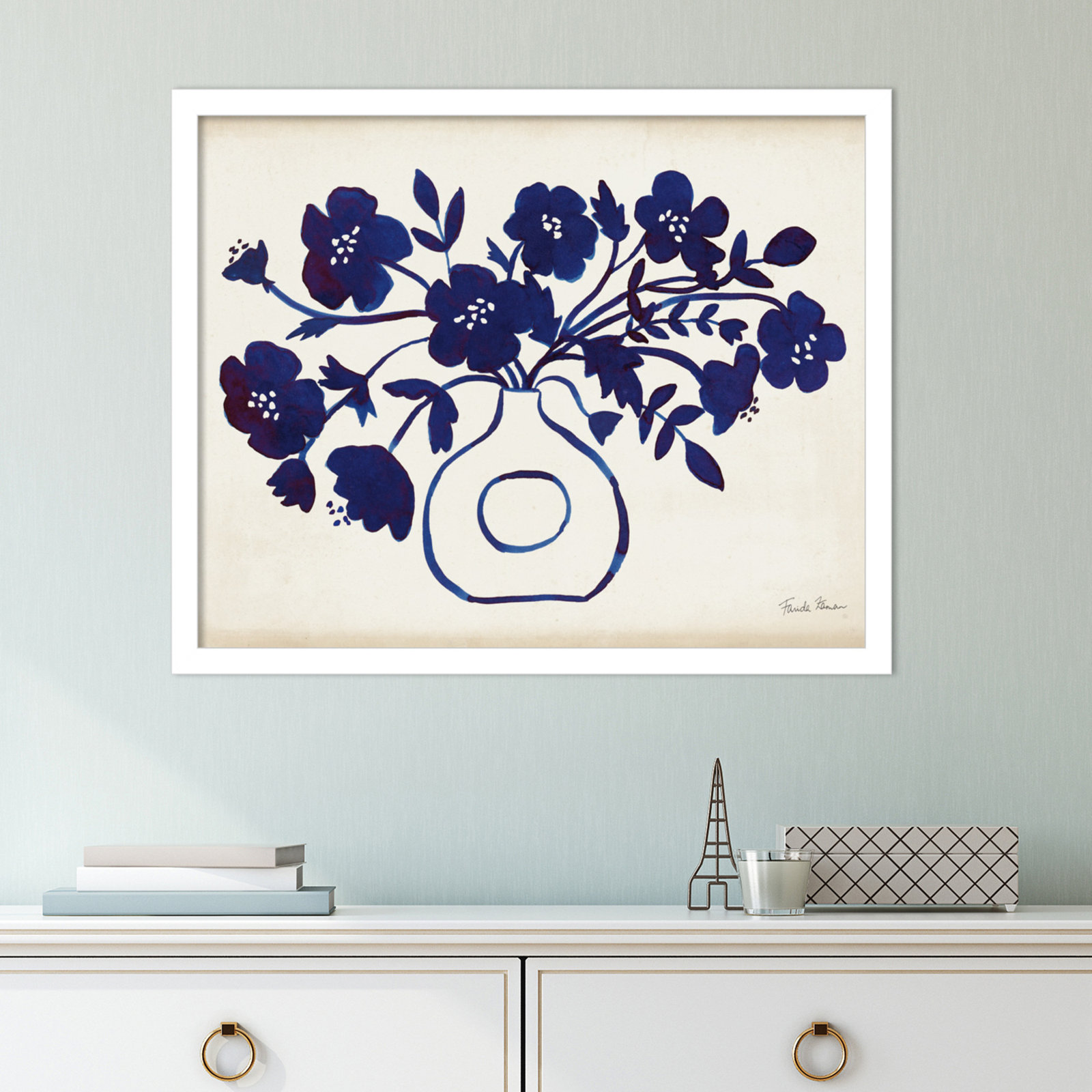 Modern Blue by Farida Zaman, White, 17" H x 21" W x 1" D