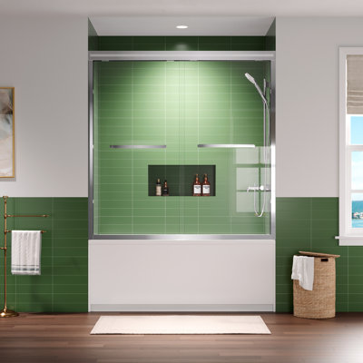 Porte de baignoire à porte coulissante double en acier inoxydable en verre trempé l 56 "à H 60" x H 60 "