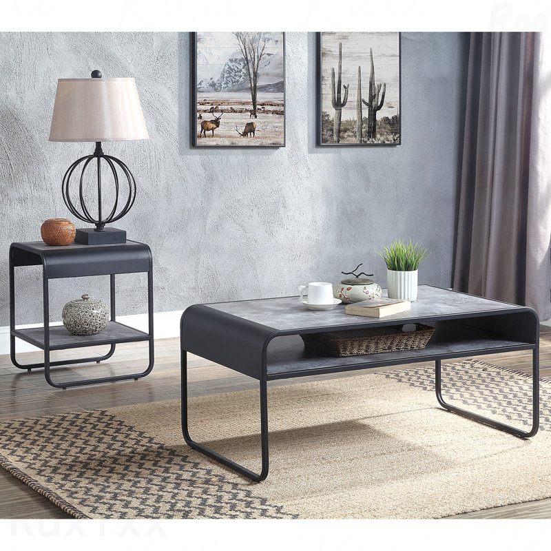Table basse en béton gris avec 1 tablette et cadre noir