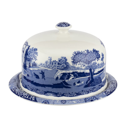 Spode Blue Italian 2 Pc Serving Platter W/Dome