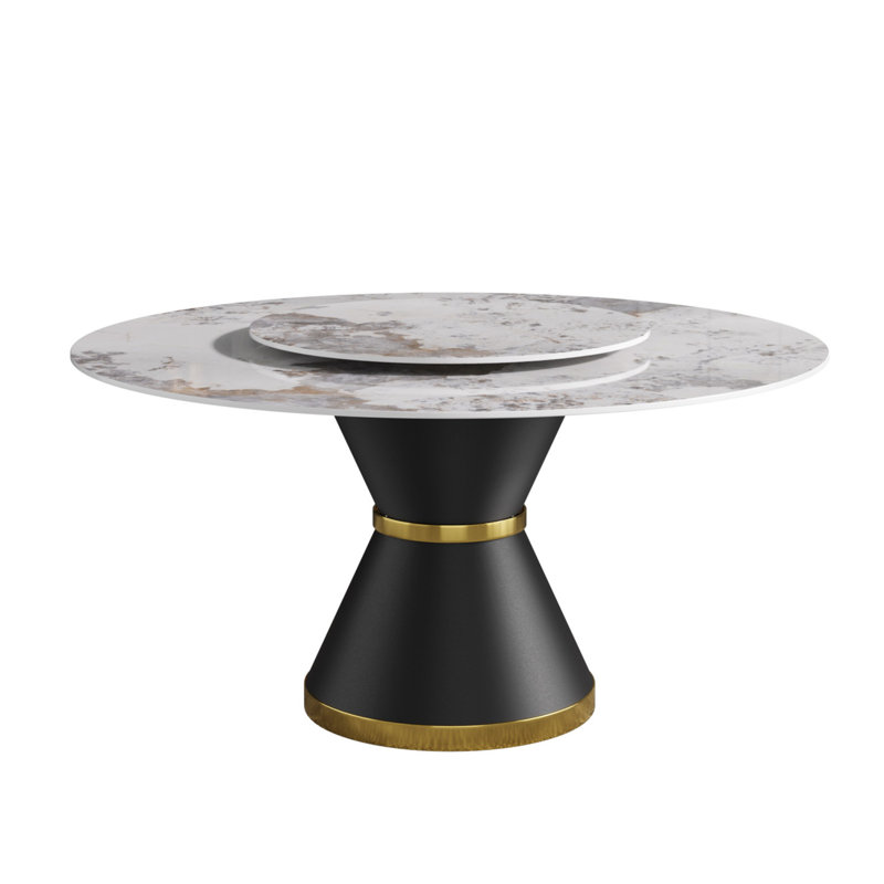 Table de salle à manger moderne 59,05 "à base ronde en acier au carbone noir - table tournante blanche 31,5" pouvant accueillir des personnes