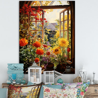 Fleurs d'été, vue de fenêtre à la ferme II - art mural floral