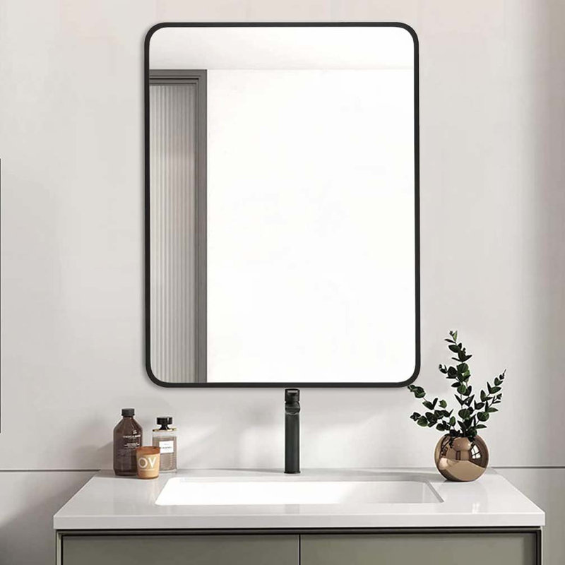 Miroir mural 24 po x 32 po pour salle de bain, Noir, 32 po x 24 po