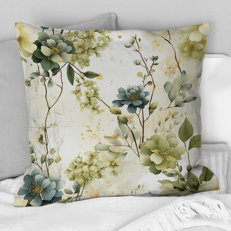 Green Botanical Dreams - Coussin décoratif Abstrait corail multicolore - Coussin décoratif, H 16 po x l 16 po