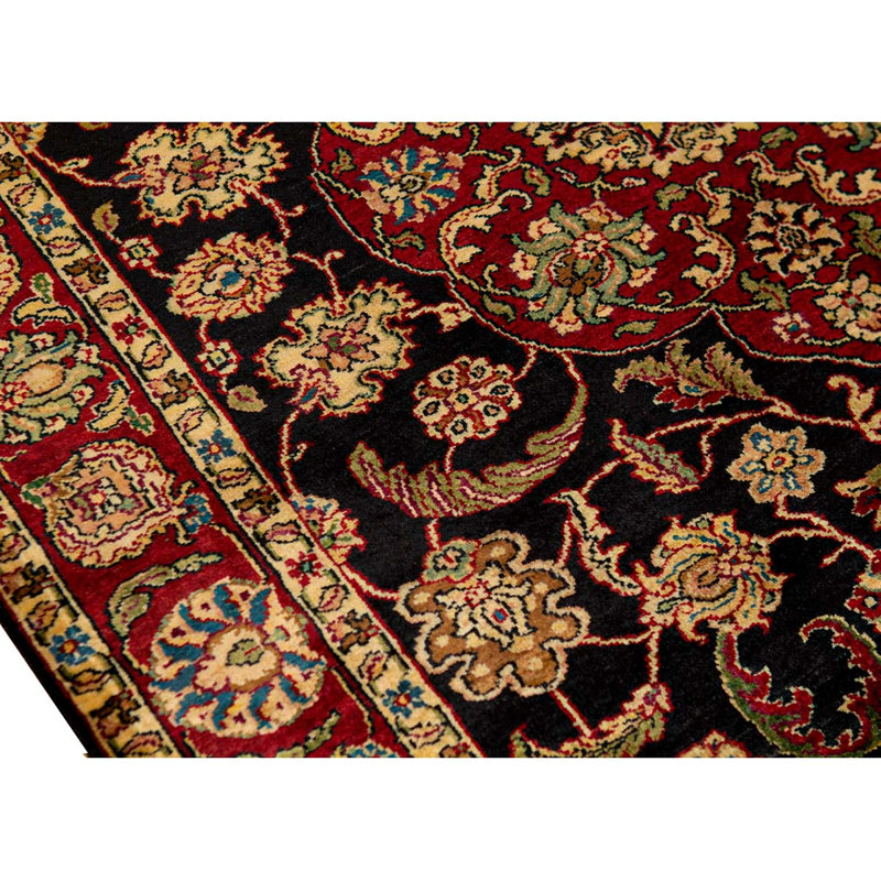 Hand-Knotted High-Quality Black and Red Area Rug