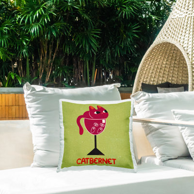 Catbernet Cat Wine Design by Carrie Cantwell Outdoor Printed Pillow