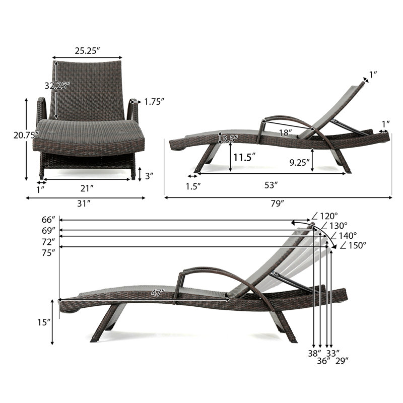 Billur Outdoor Wicker Chaise Lounge, Brown, 1